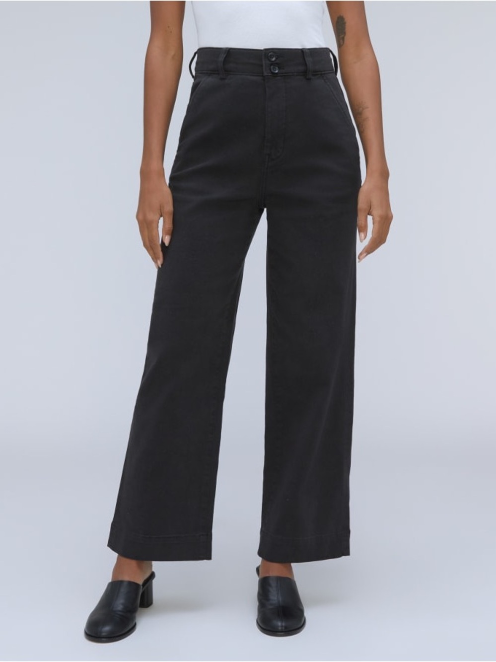 NWT Everlane Organic Wide Leg Pant in Black Chino Size 4 Crop $98